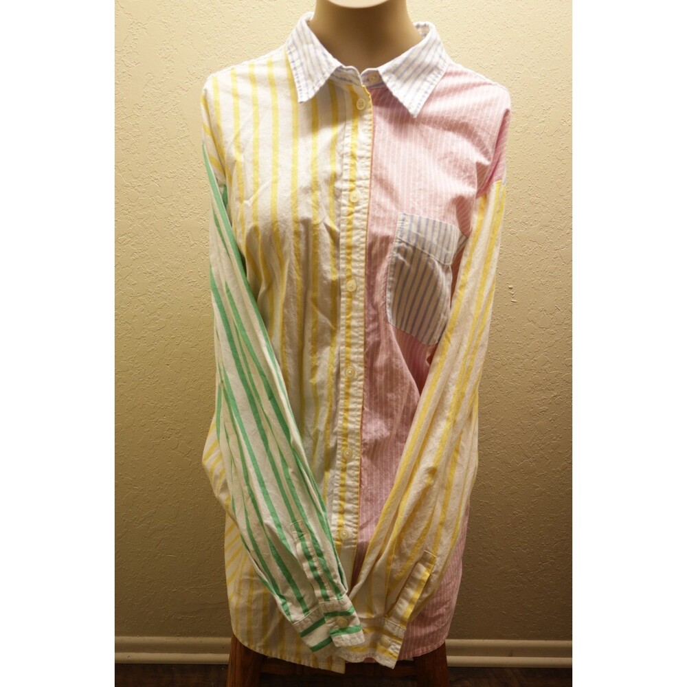 Gap The Big Shirt XL Pastel Colorblock Striped Button Up Boyfriend Shirt Cotton